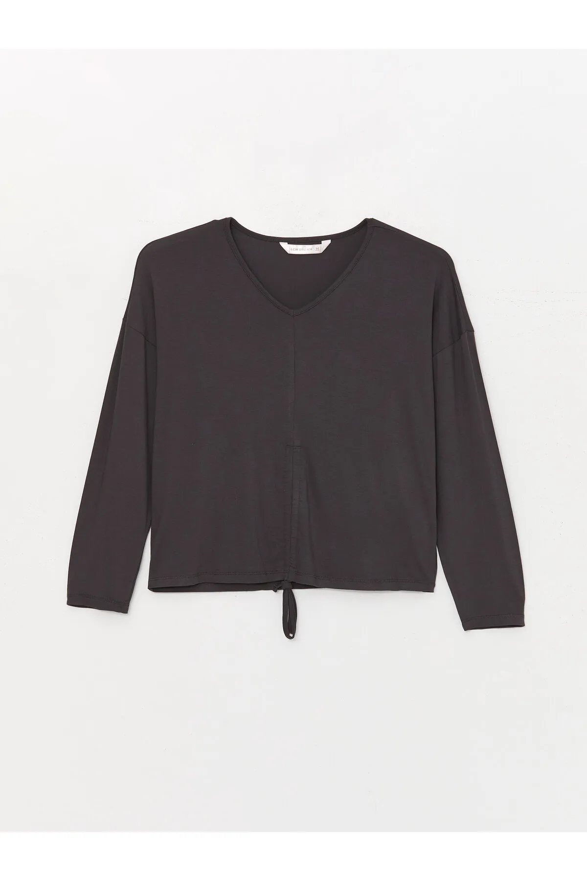 LC Waikiki  Einfarbiges, langärmliges Damen-Pyjama-Set mit V-Ausschnitt