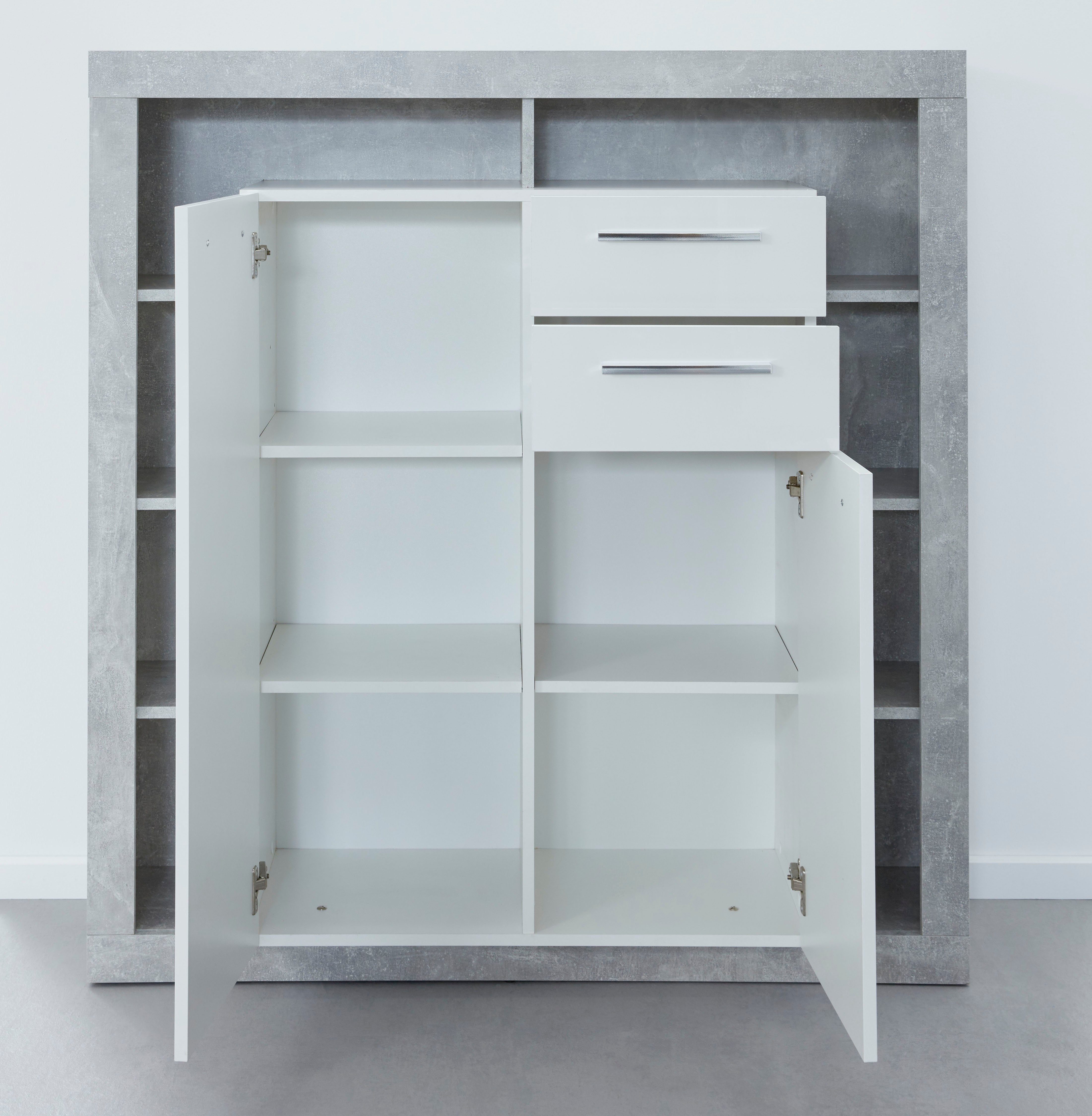 INOSIGN Highboard Gwendolyn (1 St), weiße Hochglanzfronten, moderner Wohnzimmerschrank, Breite ca. 121 cm