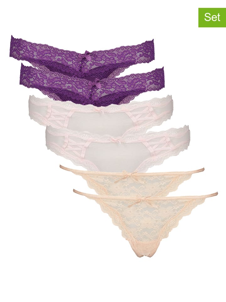 Hunkemöller 6er-Set: Strings in Beige/ Rosé/ Pflaume günstig kaufen