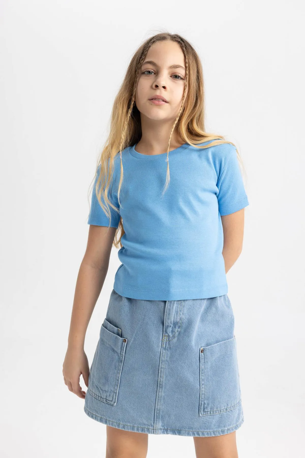 DeFacto  Geripptes Kurzarm-T-Shirt für Mädchen in schmaler Passform B3054a824sm