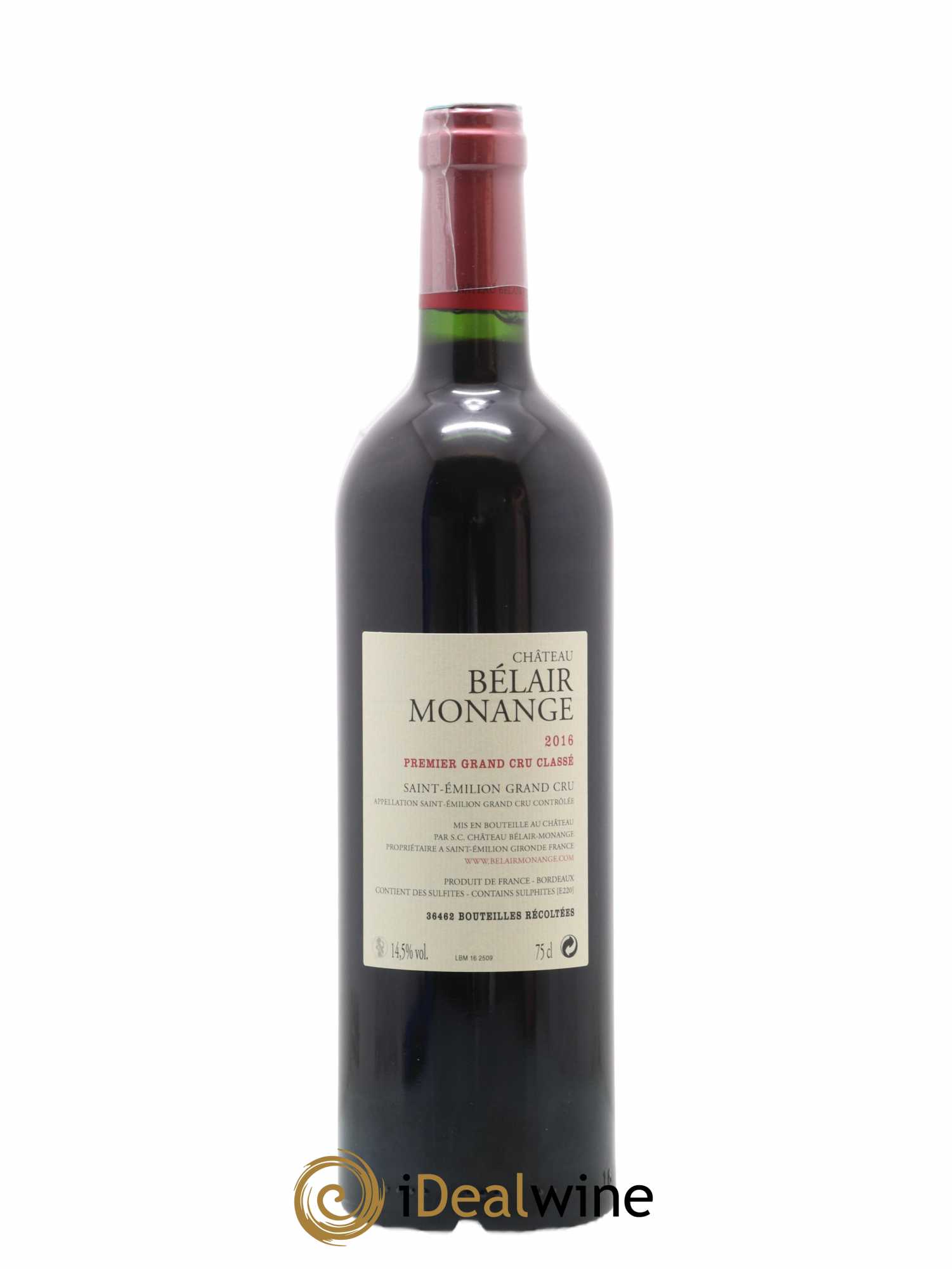 Château Belair (Belair-Monange) 1er Grand Cru Classé B  2016 - Lot de 1 Bouteille