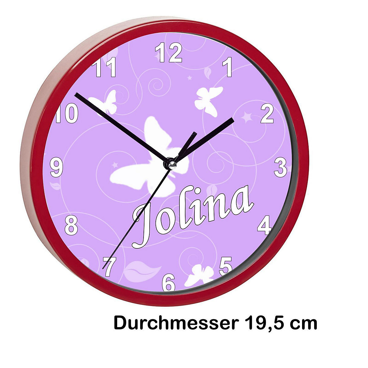 Kinder Wanduhr laufruhig personalisiert mit Name Schmetterling Flieder