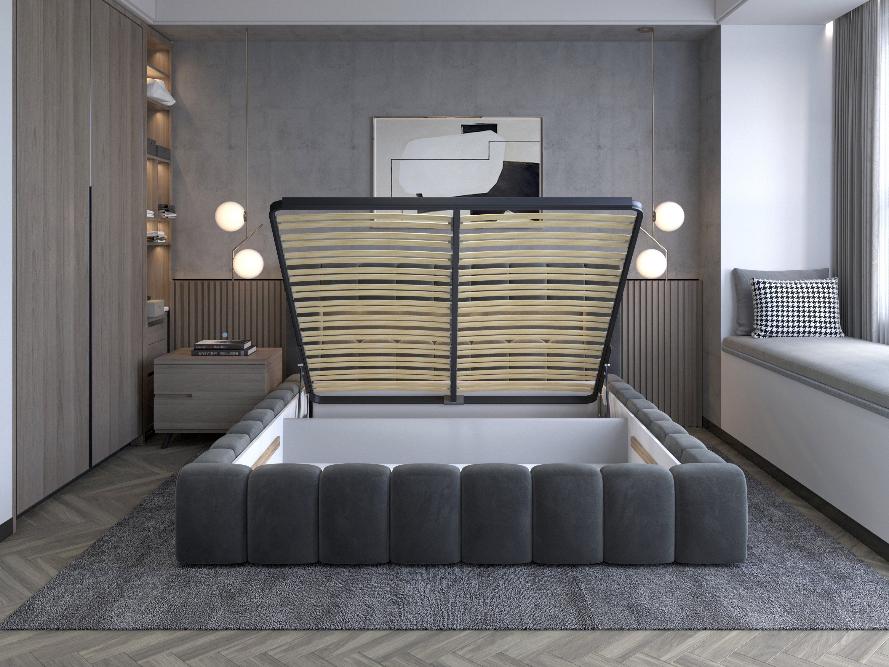 yourhouse24 Polsterbett Lamica Bett Doppelbett Bettgestell Lattenrost mit LED