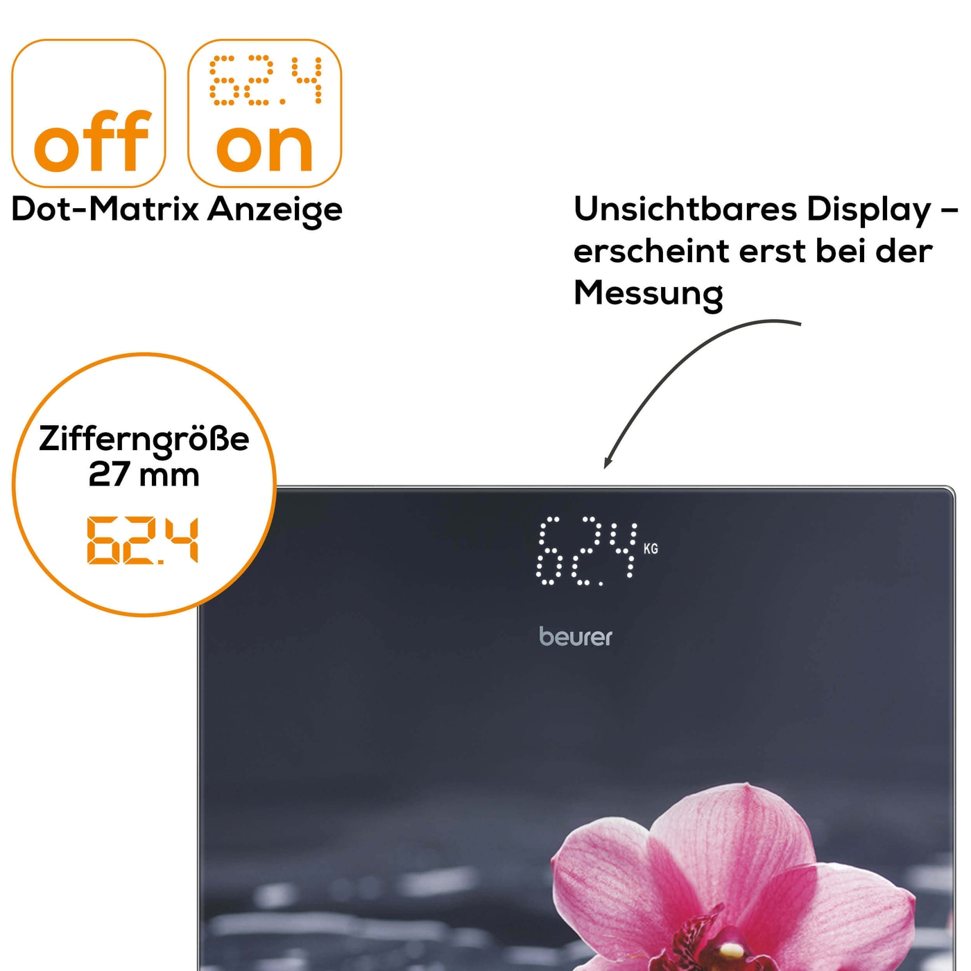 Beurer Glaswaage GS 215 Relax-Personenwaage aus Glas mit unsichtbarem Magic-Display - bis 180 kg