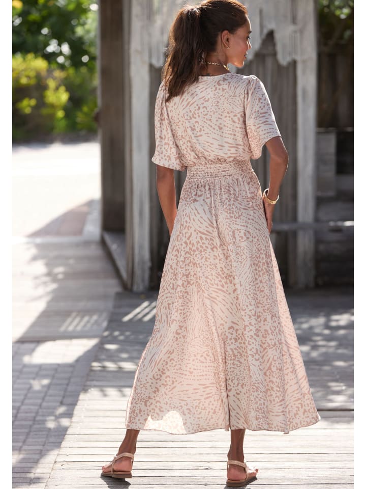 LASCANA Maxikleid in sand-beige bedruckt günstig kaufen