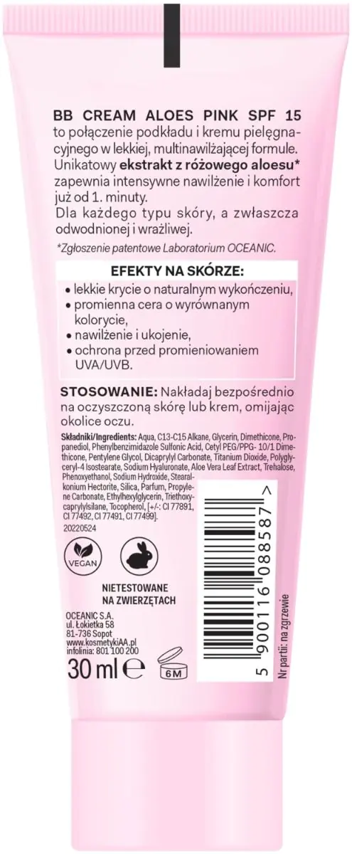 AA Pink Aloe daugiafunkcis drėkinamasis BB kremas, 02 Medium