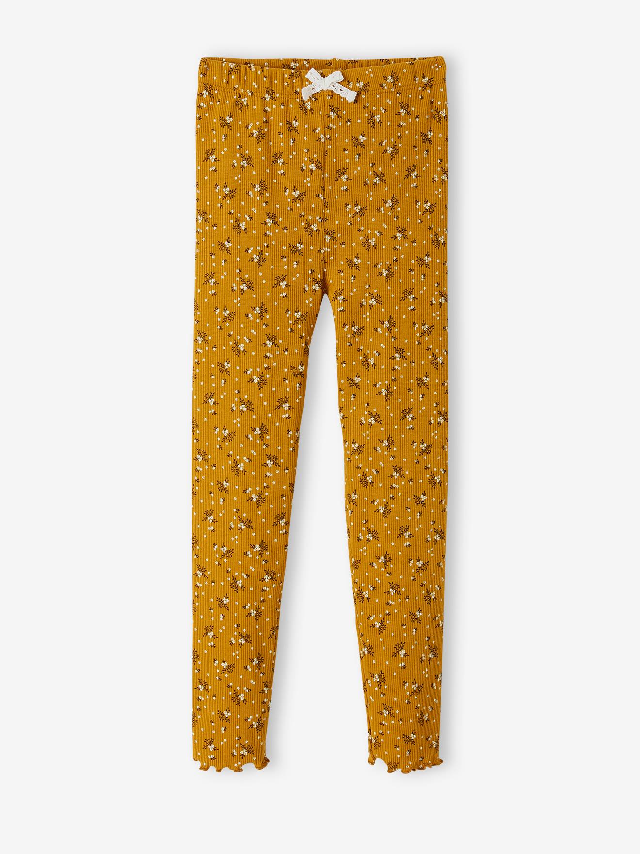 Legging imprimé en maille côtelée fille vert de gris