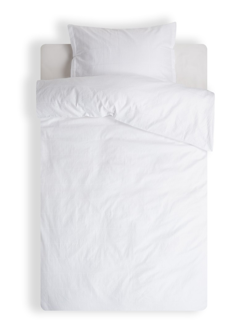 Set de lenjerie de pat Bijenkorf Home Organic din satin de bumbac organic cu 300 de fire și model în carouri țesute – fețe de pernă incluse