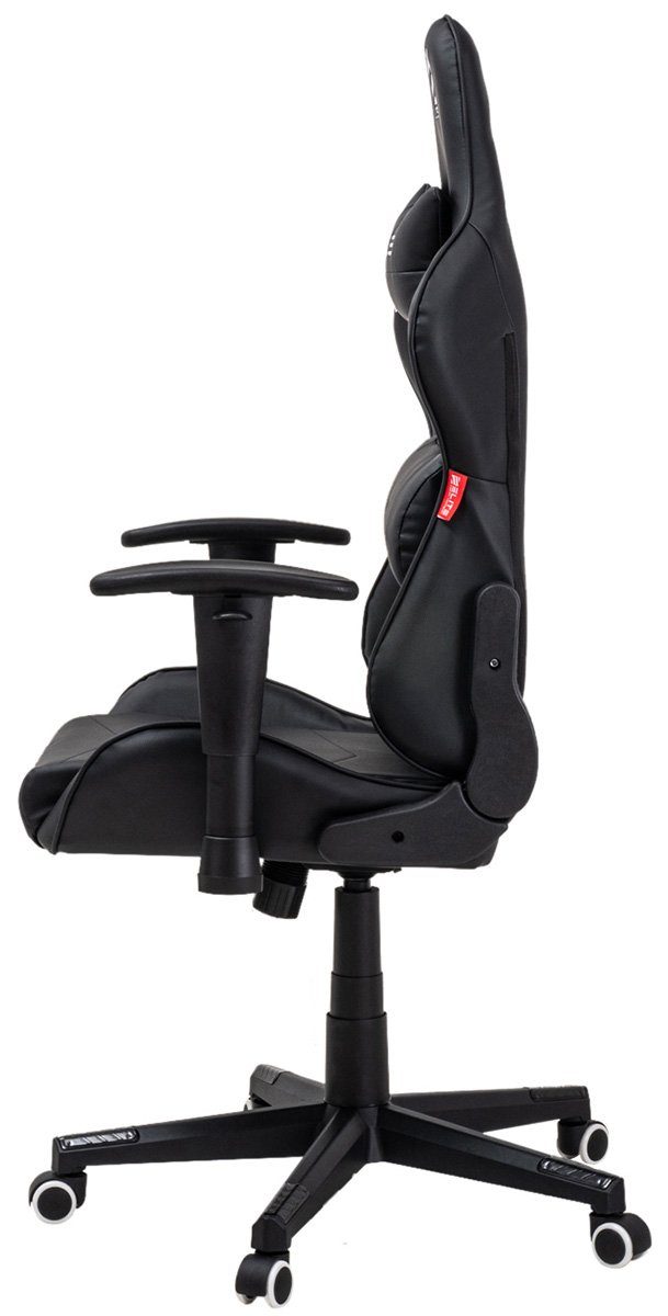 ELITE Gaming Gaming-Stuhl Ergonomischer Bürostuhl Destiny inkl. Rücken- & Nackenkissen (Drehstuhl mit 2D-Armstützen, verriegelbare Wippmechanik, mechanische Härtegradeinstellung, verstellbare Sitzhöhe, 90° klappbare Rückenlehne, Sicherheits-Doppelrol