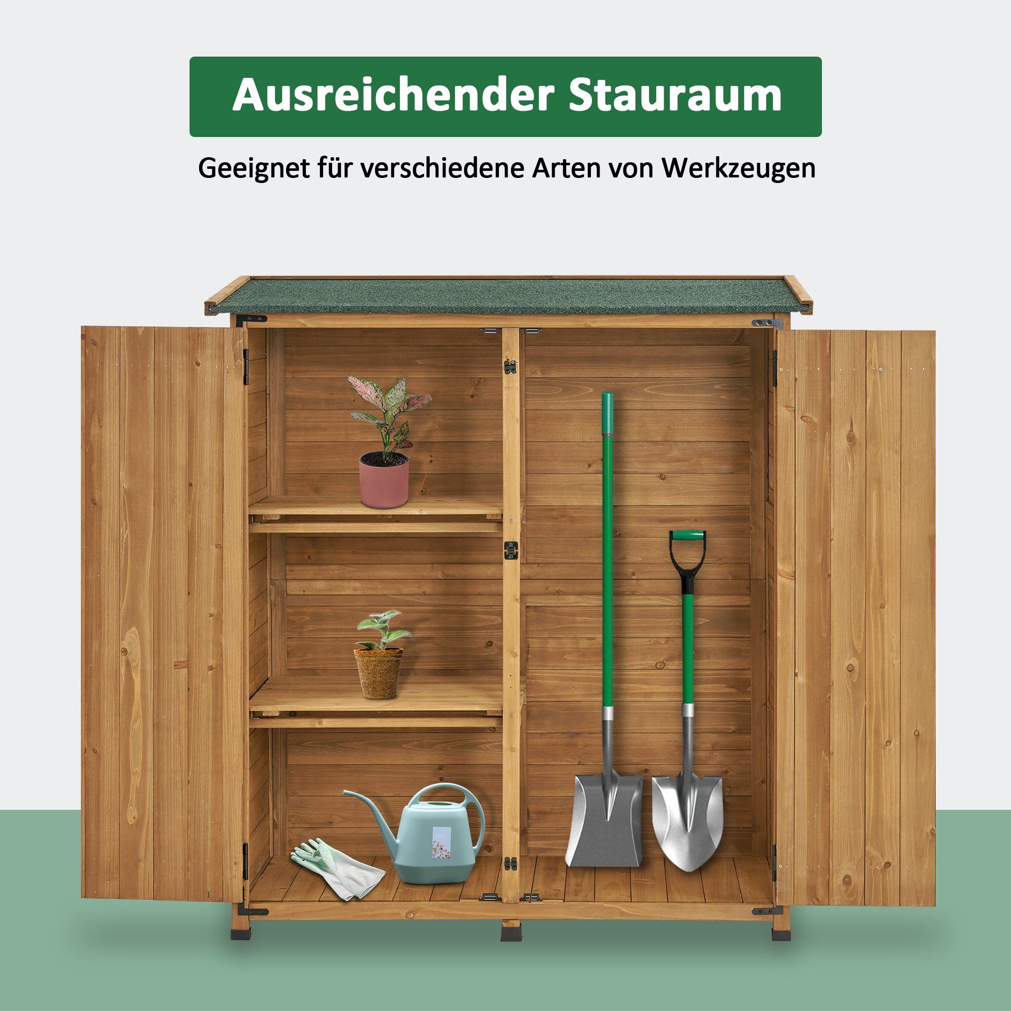 MCombo Gartenbox M MCombo Gartenschrank Gartenhaus 0707, Holz Wetterfest Klein Outdoor Außenbereich 122×60×137cm