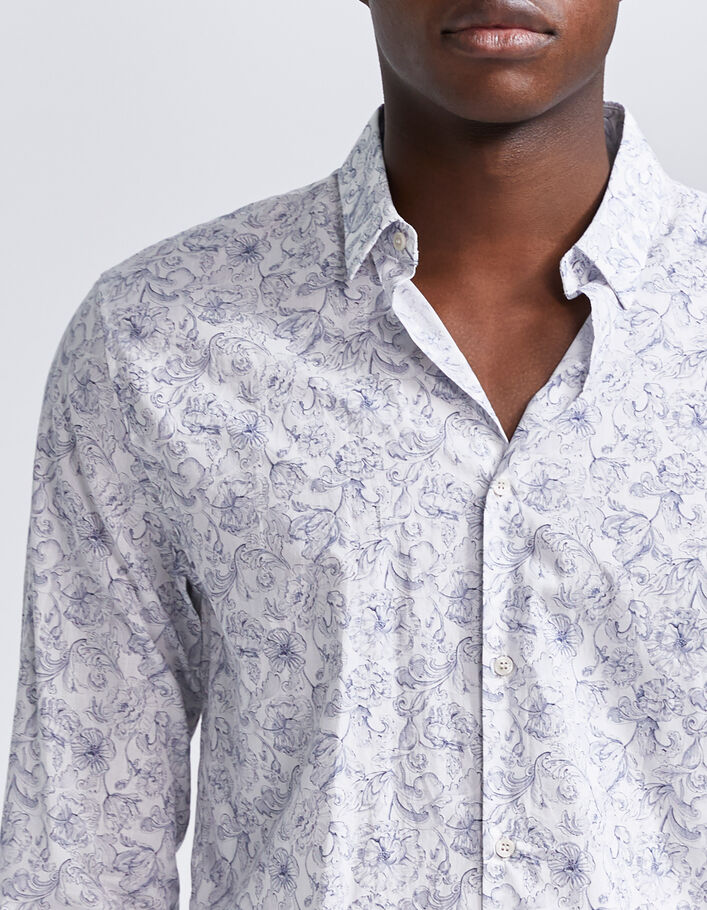 Chemise SLIM blanche tissu Liberty fleurs bleues Homme