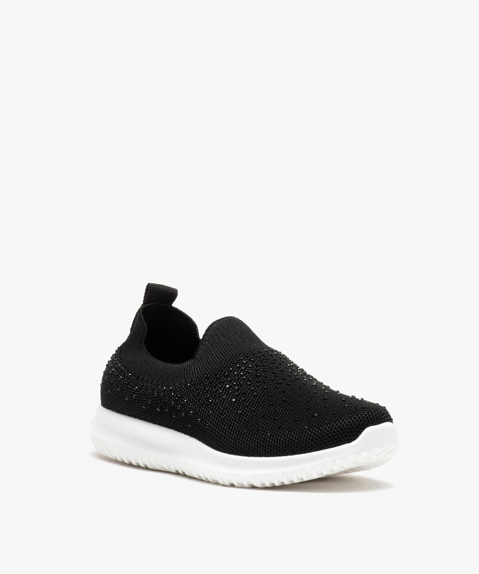 Baskets fille running unies à strass et sans lacets noir | GEMO