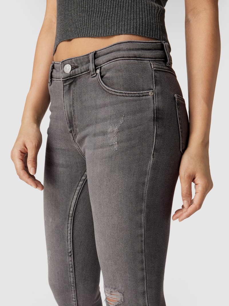 Skinny Fit Jeans mit Destroyed-Effekten in mittelgrau