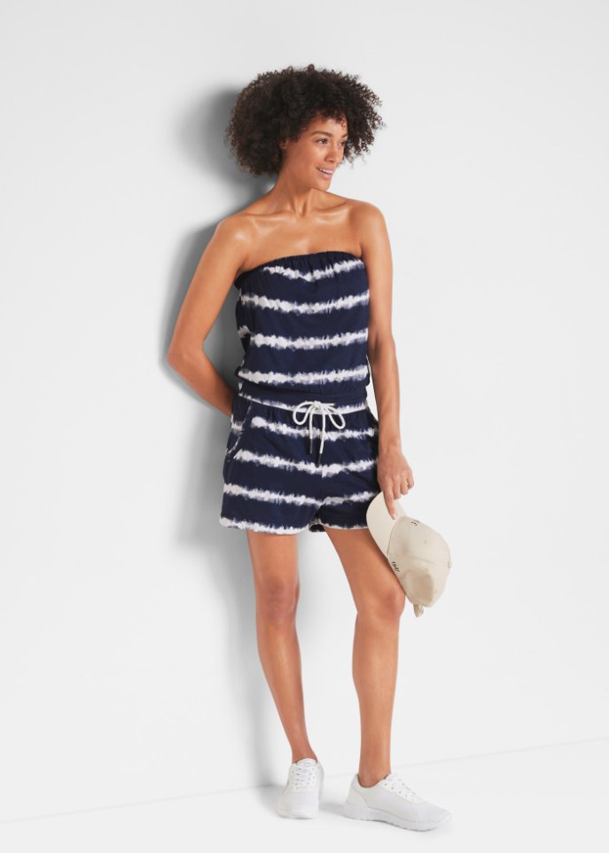 Baumwoll- Bandeau-Jumpsuit, kurz