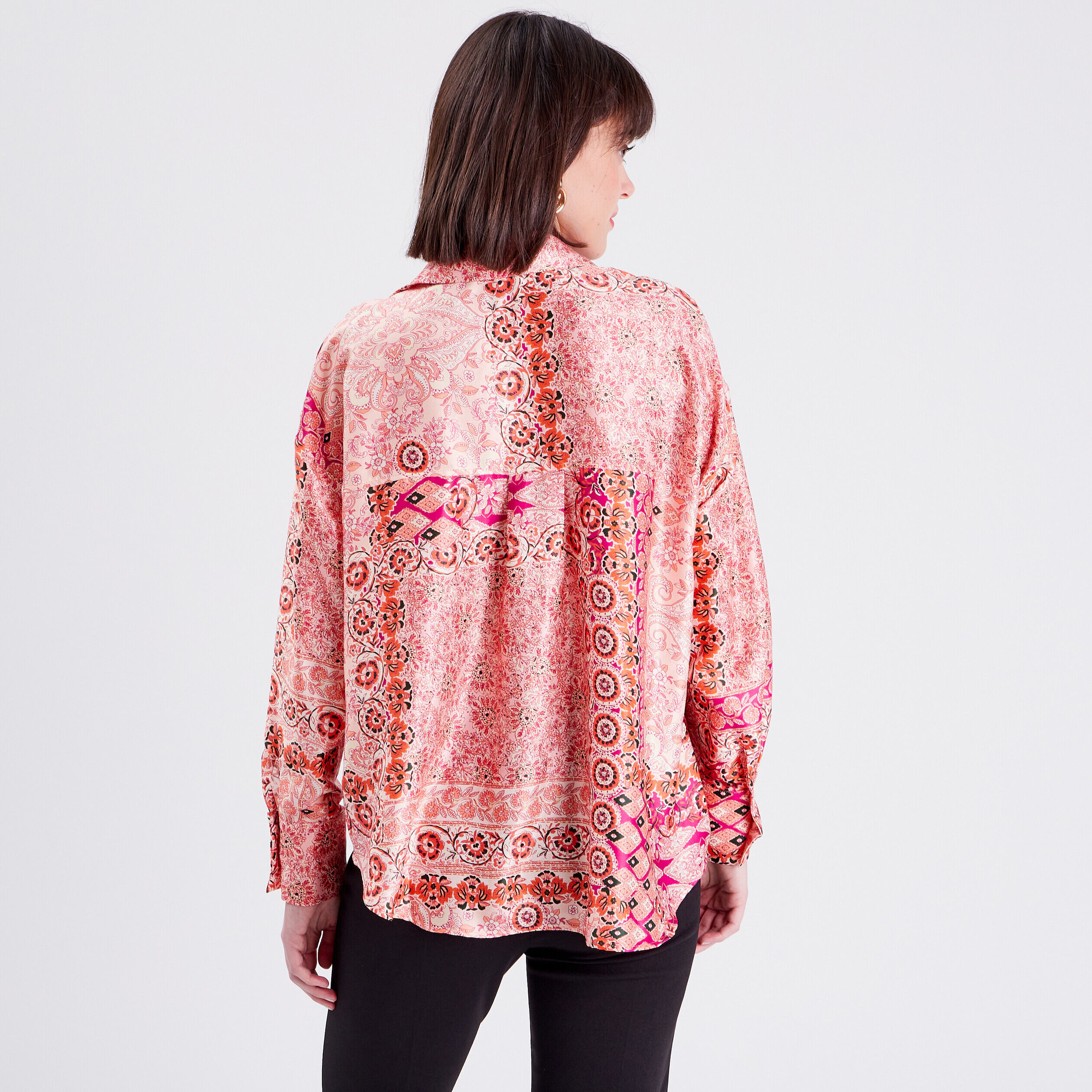 Chemise manches longues satin rose pastel femme | Cache Cache