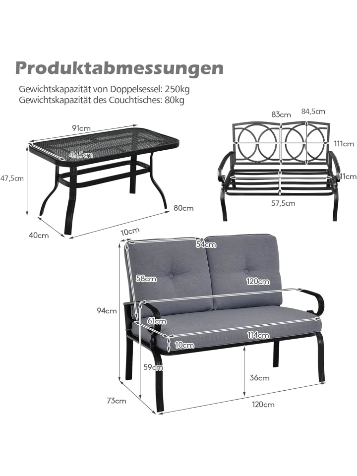 COSTWAY 2-Sitzer Gartenbank mit Tisch in Grau günstig kaufen onesize