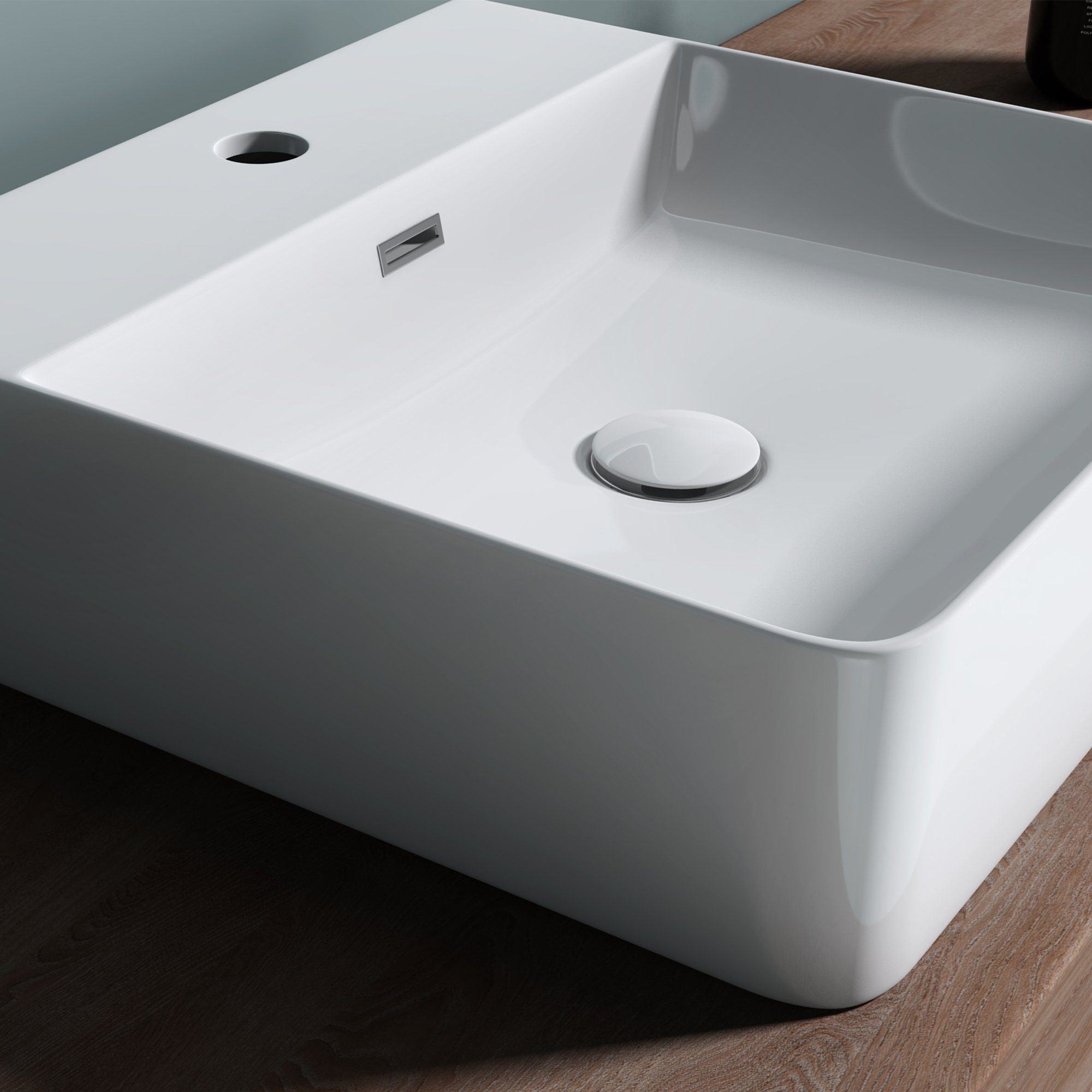 doporro Aufsatzwaschbecken Keramik Waschbecken Handwaschbecken Waschplatz Armaturenloch Mei201