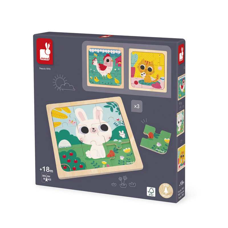 Coffret 3 puzzles 9 pièces Janod