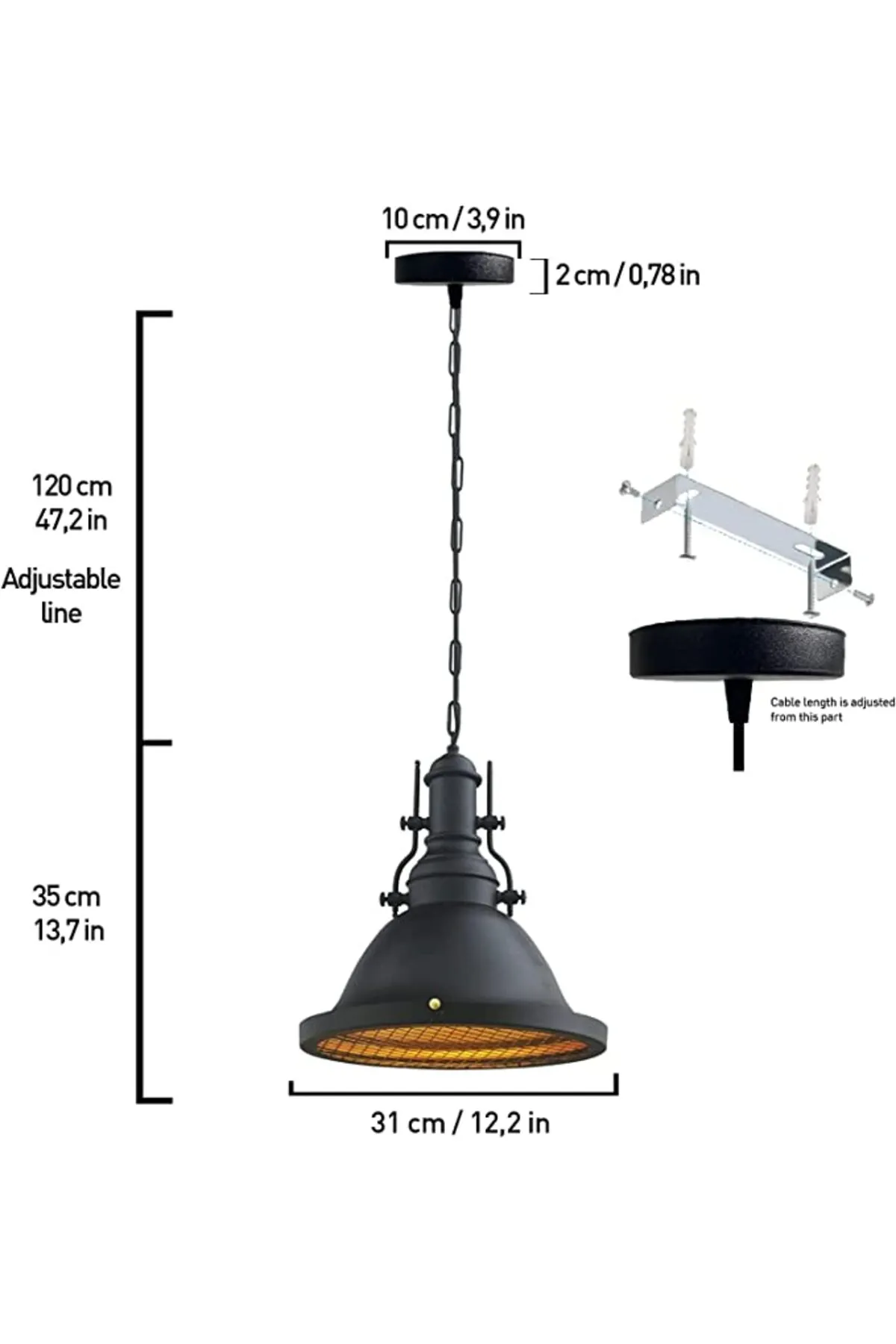 Bamyum  Pendelleuchte E27 Fassung Metall Hängelampe & Deckenlampe Hängependelleuchte