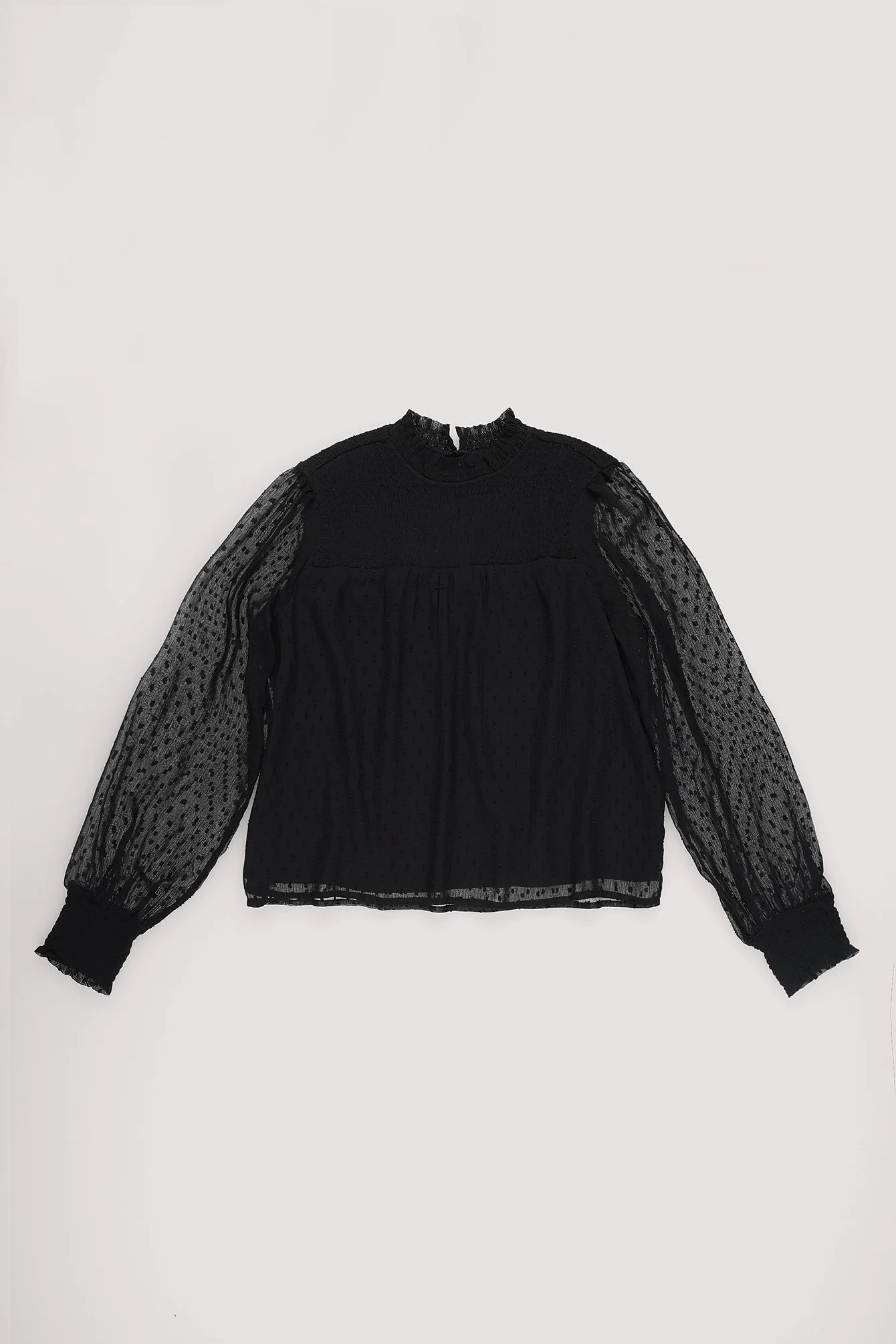 Recycelte ratière Smocked Rüschenausschnitt Bluse
