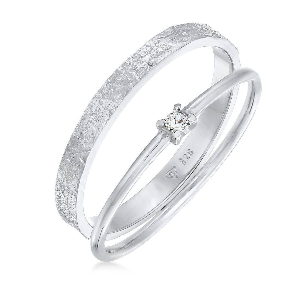 Elli Elli Bague Femmes Pile Solitaire set de 2 avec cristal de verre en argent sterlin Bague