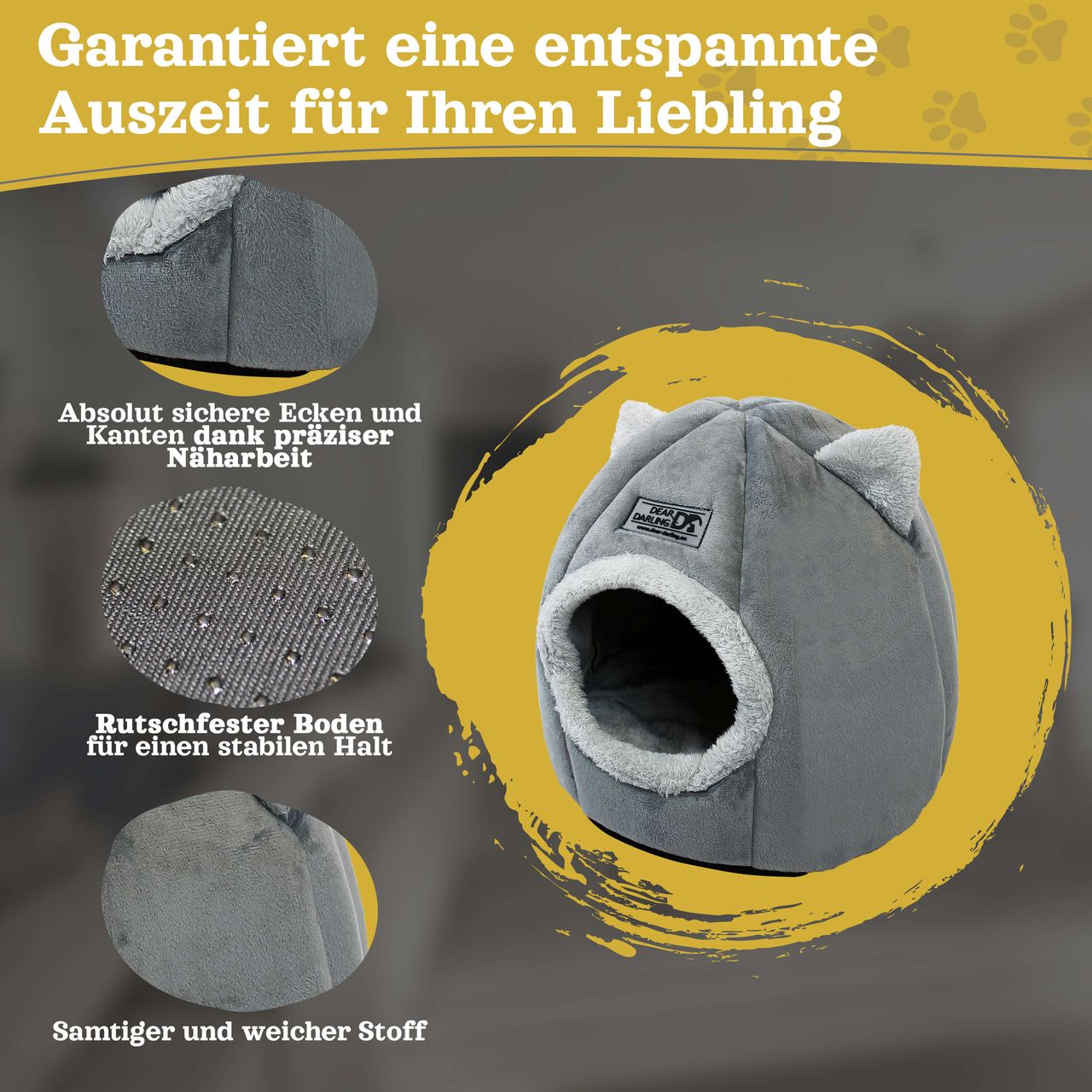 Dear Darling DD-03GRM Luxus Katzenkorb Hundekorb grau Gr. M 36x40cm Haus Höhle