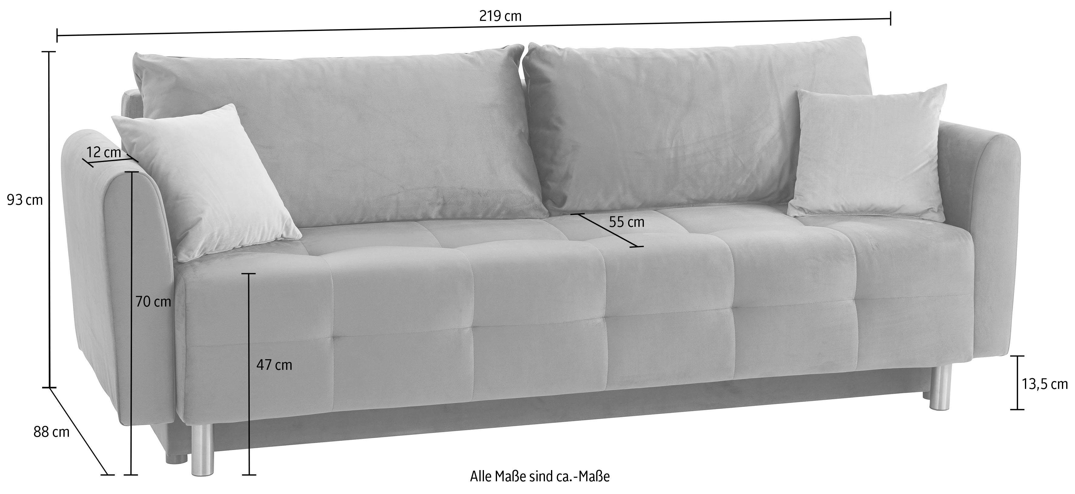 INOSIGN Schlafsofa Nordic, mit Federkern und Metallbeinen, Steppung im Sitzbereich