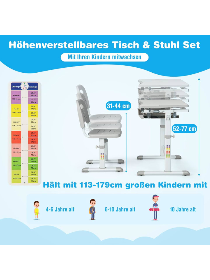 COSTWAY Schreibtisch mit Stuhl in Grau günstig kaufen onesize