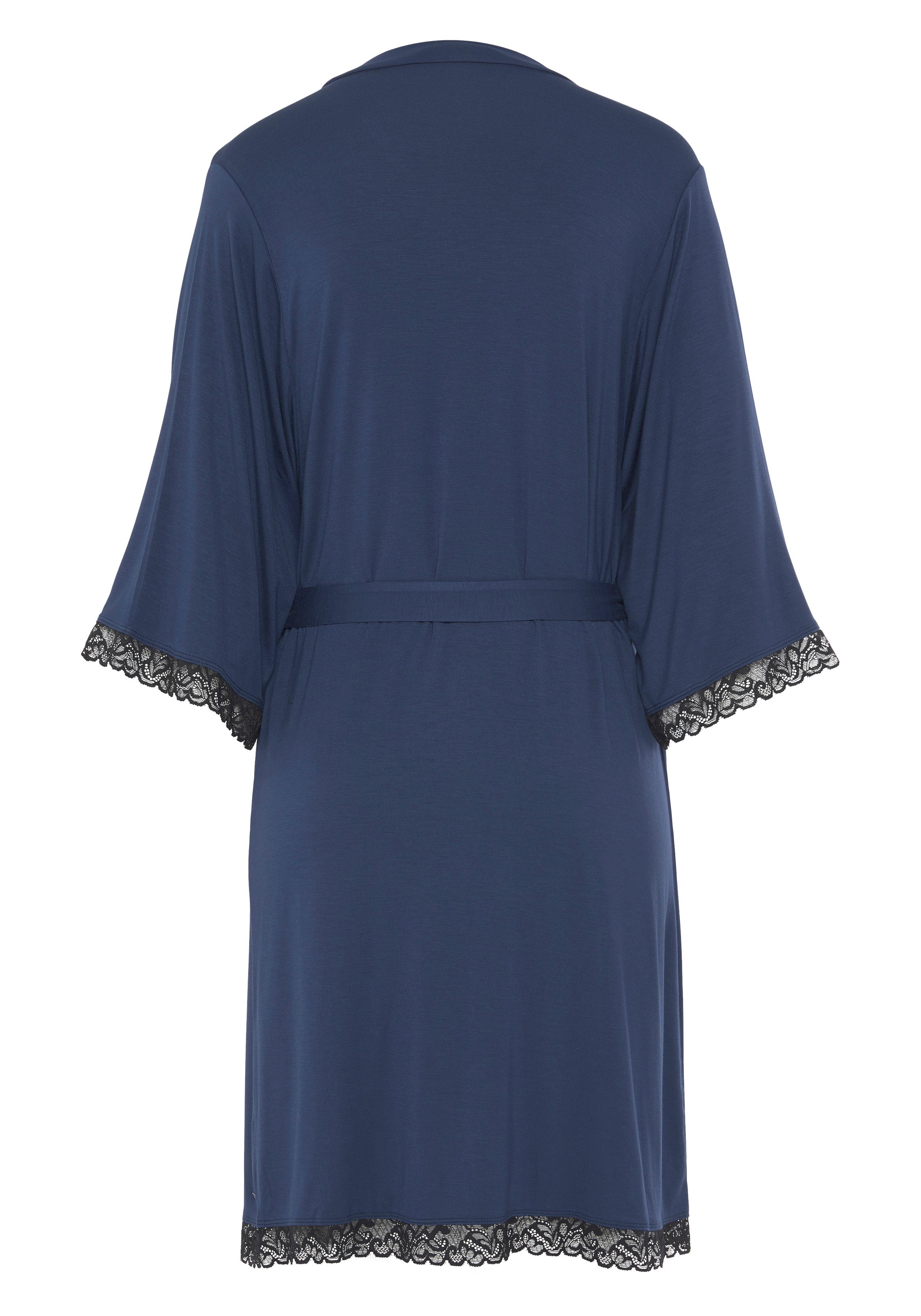 LASCANA Kimono, Kurzform, Single-Jersey, Kimono-Kragen, Gürtel, mit schönen Spitzeneinsätzen