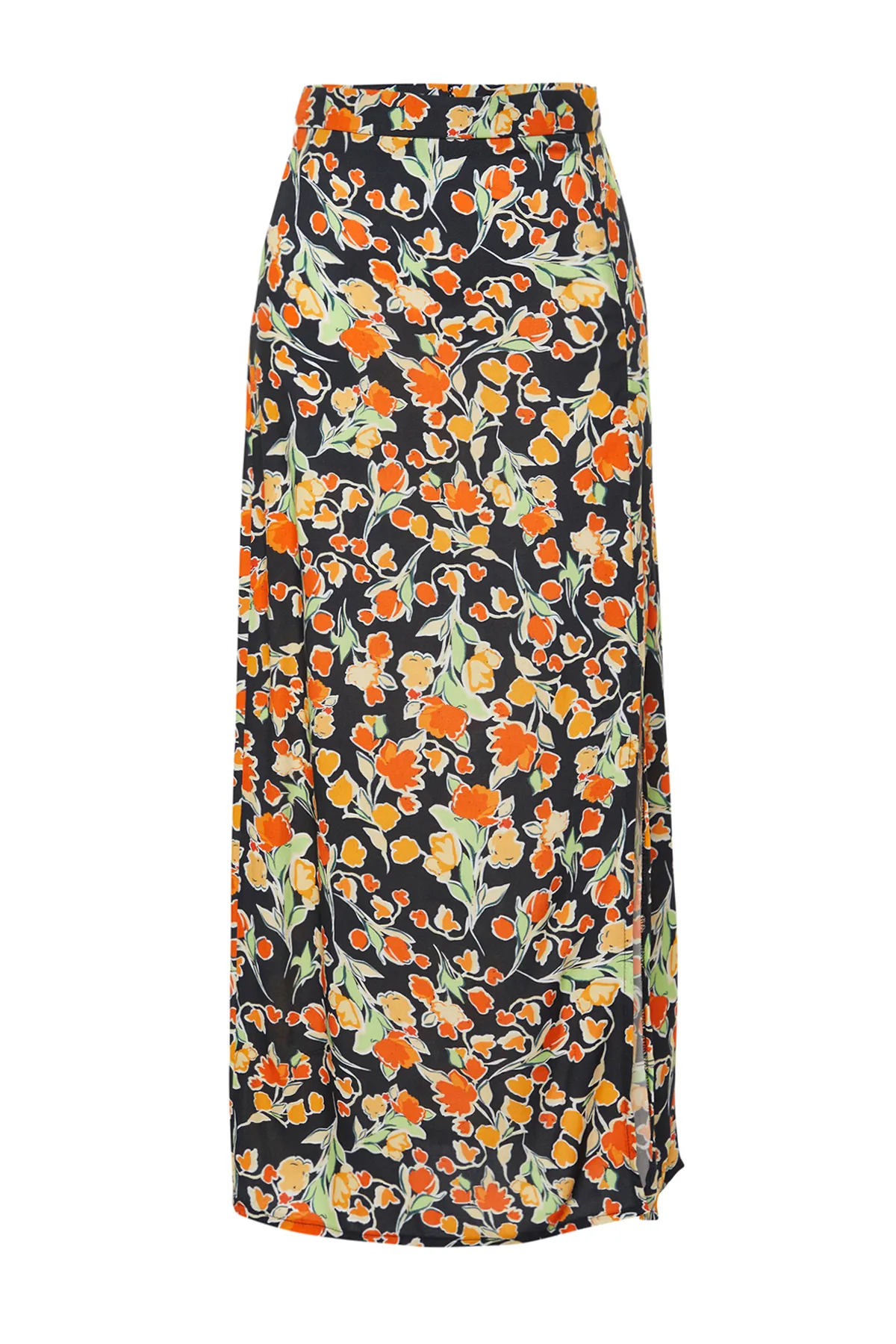 Trendyol Collection  Mehrfarbiger Midi-Webrock mit Schlitz und Blumenmuster aus Viskosestoff TWOSS24ET00126
