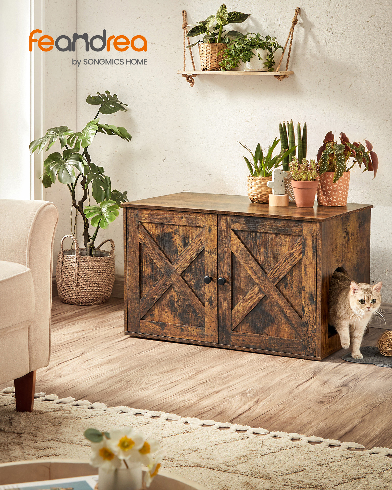 FEANDREA Katzentoiletten FEANDREA Katzenklo Schrank Vintagebraun