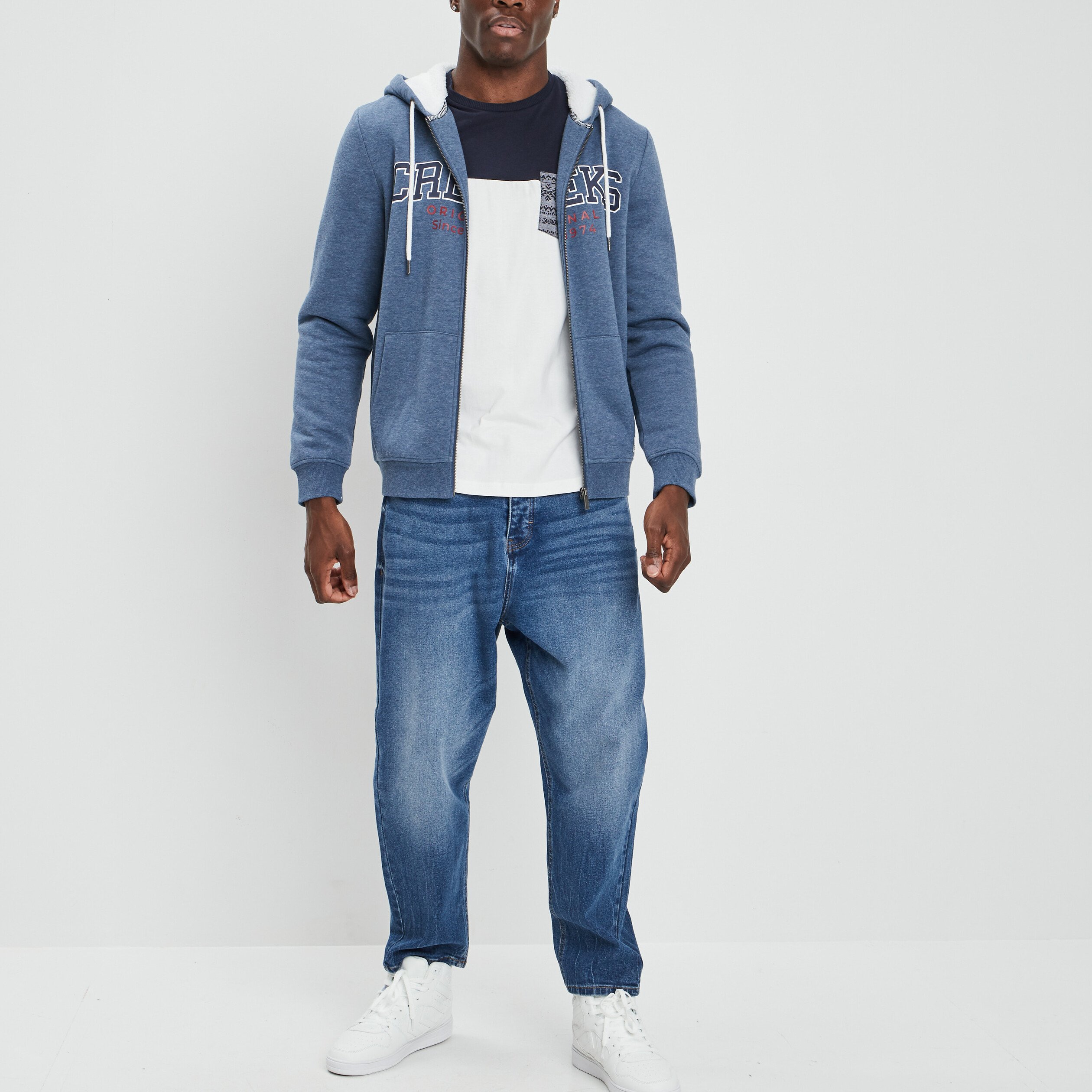 Sweat zippé à capuche Creeks bleu homme | La Halle