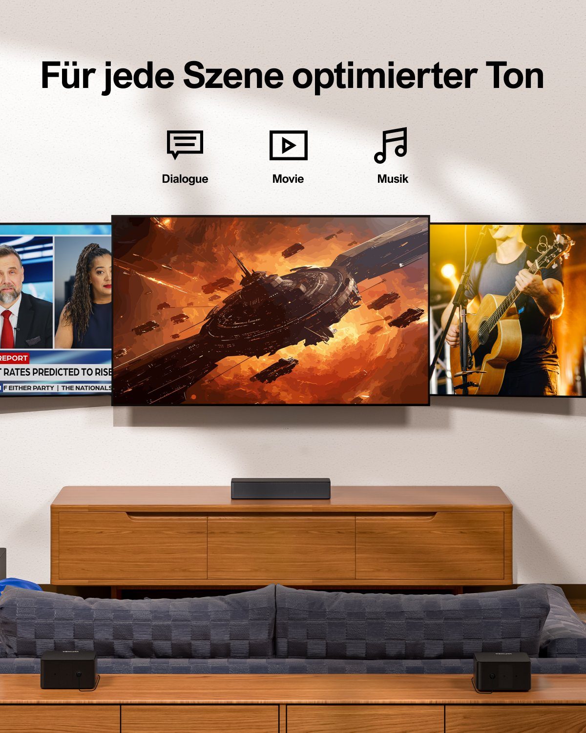 Ultimea Poseidon D60 5.1-Kanal Dolby Atmos Soundbar (410 W, Dolby Atmos, Einstellbarer Surround Sound und Bass, HDMI eARC)
