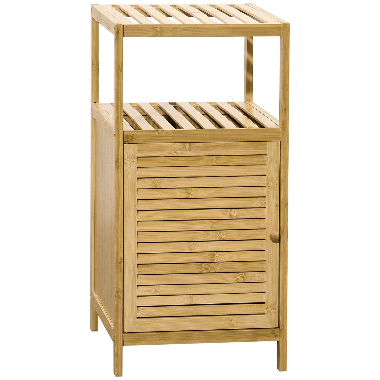 kleankin Badezimmerschrank Badschrank mit offenem Fach, Kippschutz, Bambus