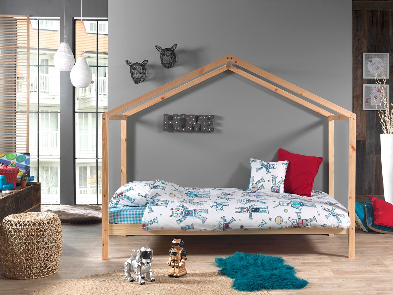 VIPACK Dallas 3 Hausbett 90 x 200 cm Liegefläche, Natur