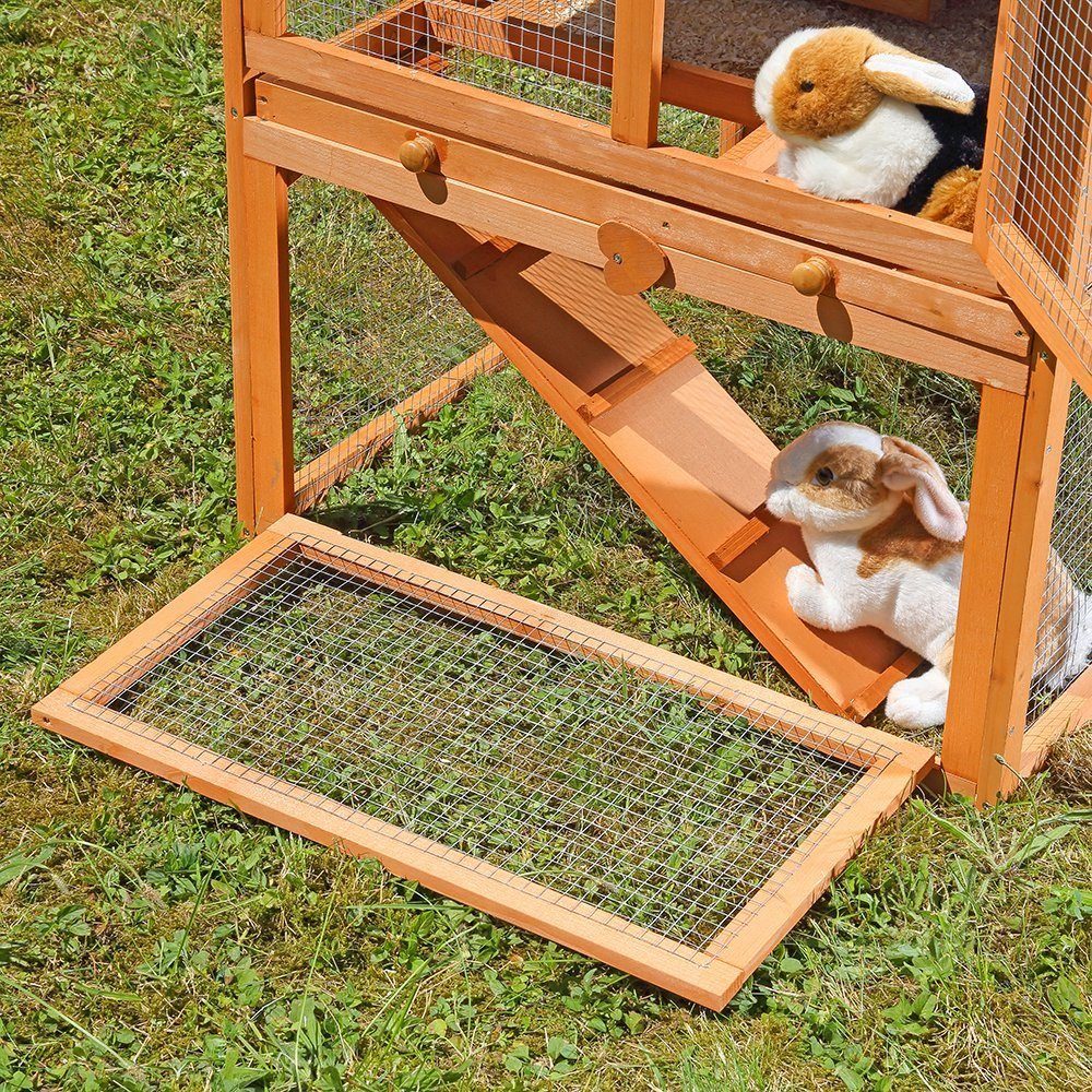 Melko Kleintierstall Kleintierstall Hasenstall Hühnerstall 2 Etagen Kaninchenstall Braun Kaninchen Käfig Gehege Stall Kaninchenkäfig Hasenkäfig Holz Freigehege, offener Boden