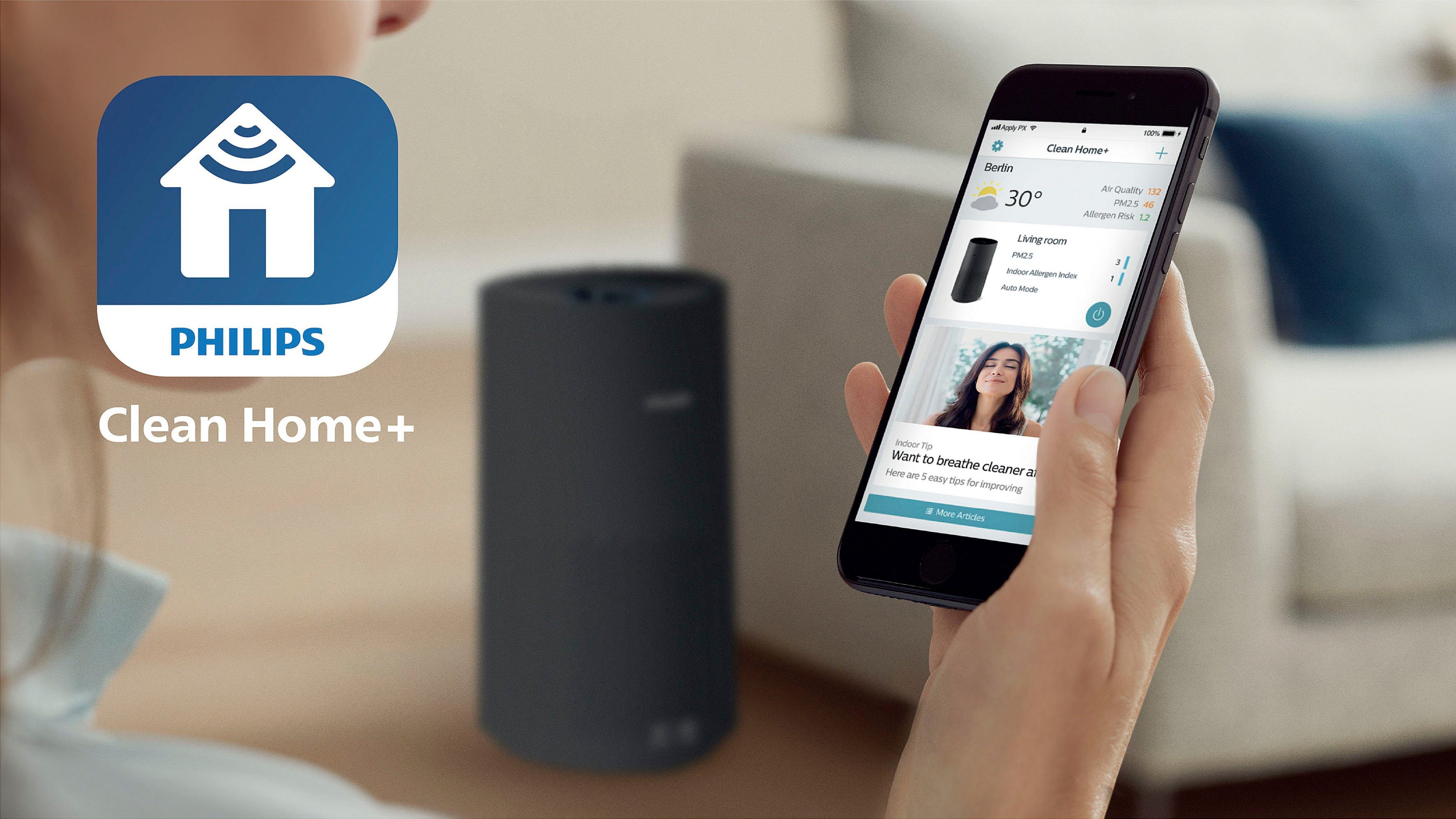 Philips Luftreiniger AC1715/11 1000i Serie, für 78 m² Räume, mit App-Anbindung und für Allergiker geeignet