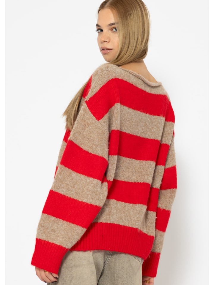 SASSYCLASSY Oversize Strick-Pullover in Rot, Beige günstig kaufen