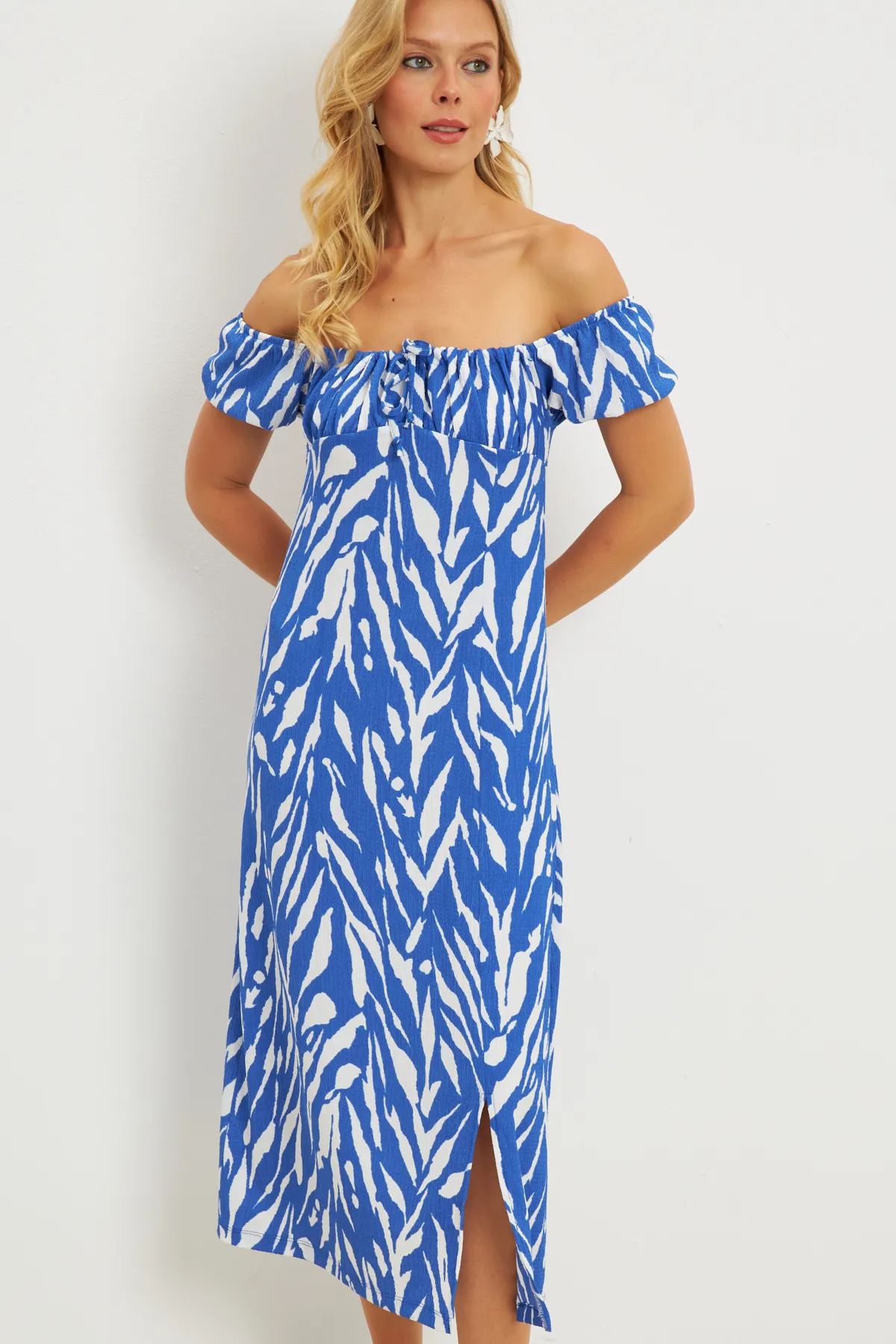 Cool & Sexy  Blaues Wickel-Midikleid mit Raffung für Damen DY105