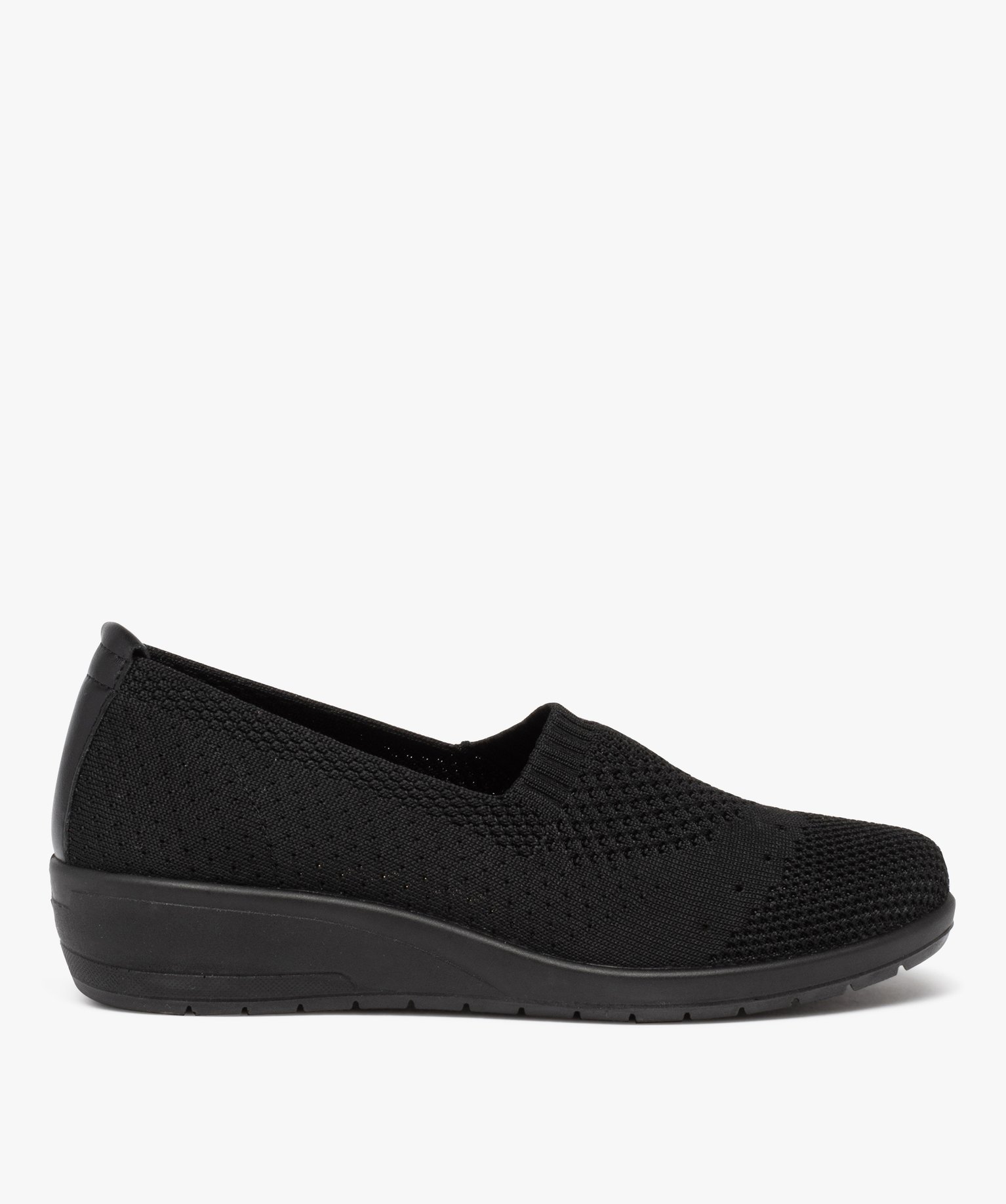 Mocassins femme confort unis en mesh à semelle compensée noir | GEMO
