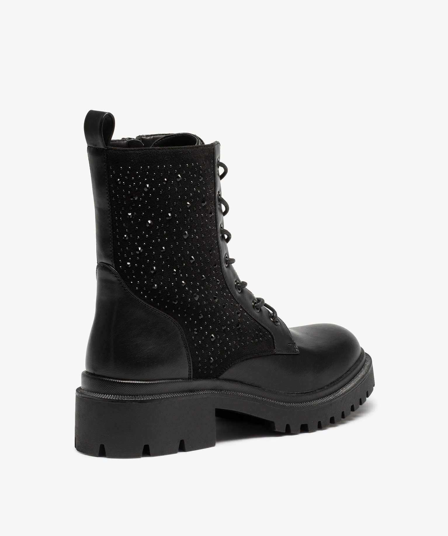 Bottines femme unies à strass et semelle crantée noir | GEMO