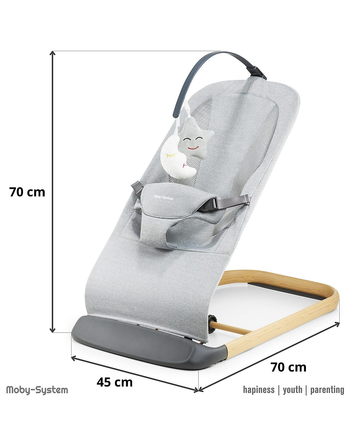 2-in-1-Babywippe LILY für Kinder bis 9 kg, 3-stufige Verstellung der Wippe, Kopfband mit zwei Spielzeugen, leichtes, luftiges Netz, für Babys