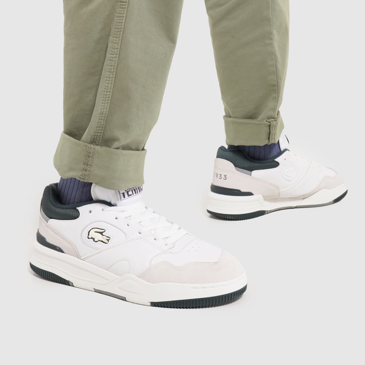 Lacoste – Lineshot-sneakers i vitt och grönt