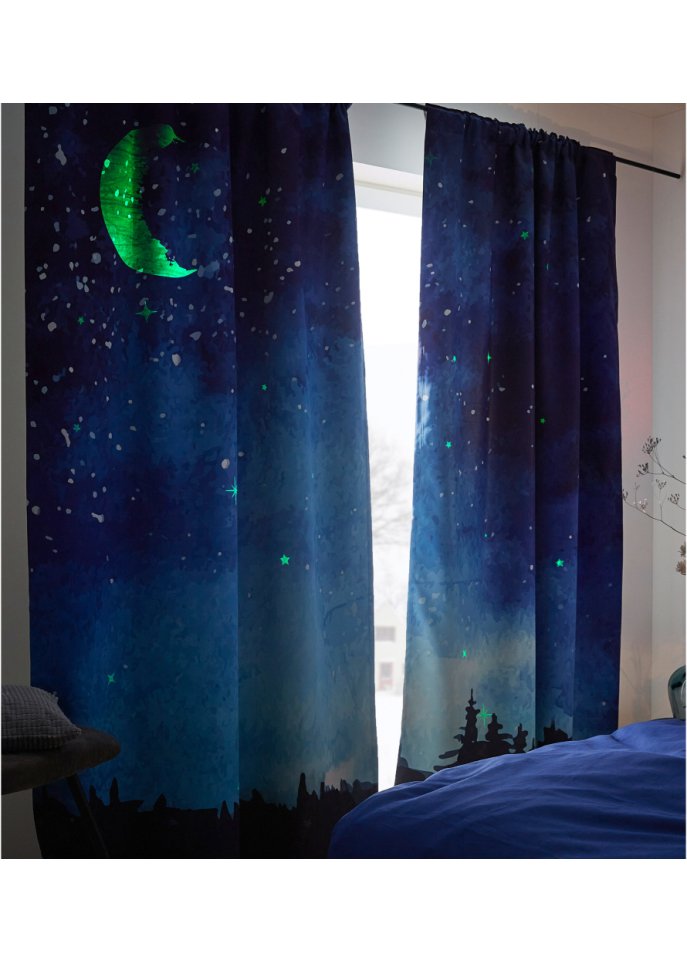 Verdunkelungsvorhang mit Leuchtmond (2er Pack)