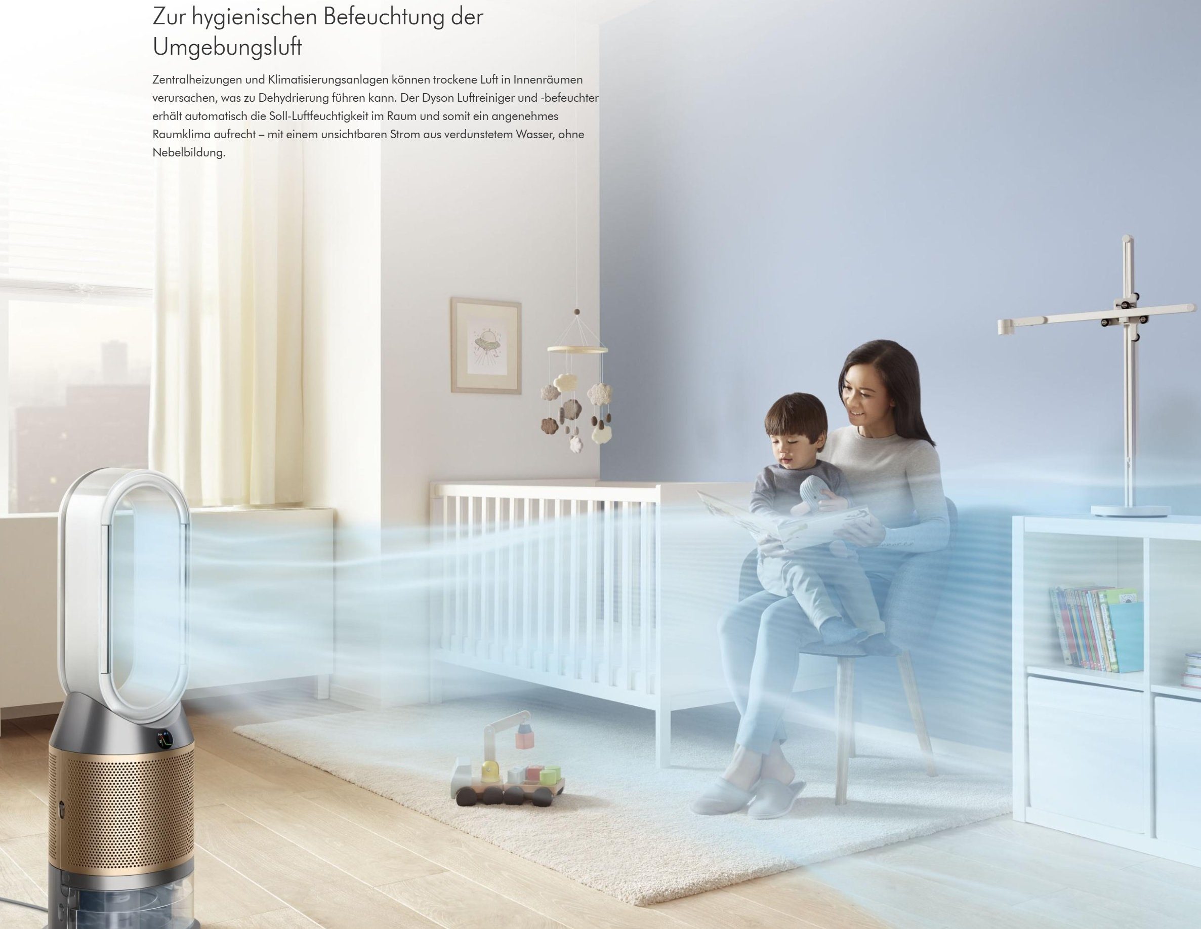 DYSON Kombigerät Luftbefeuchter und -reiniger PH04 Purify Humidify+Cool 3in1 Ventilator Luftreiniger Luftbefeuchter, für 50 m² Räume, leise Schlafzimmer geeignet Allergiker Raucherzimmer Luftfilter 99,5%