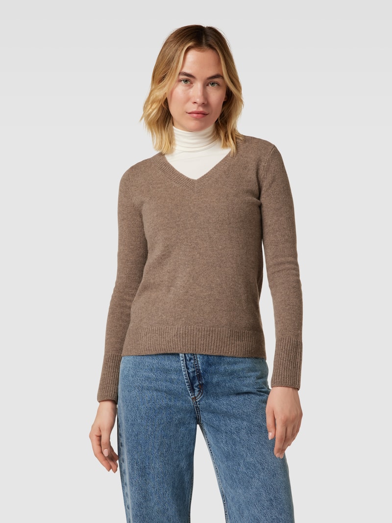 Strickpullover aus Wolle mit V-Ausschnitt in haselnuss braun
