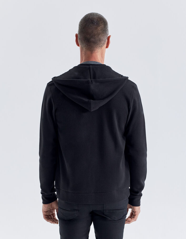 Cardigan noir nid d'abeille à capuche Homme