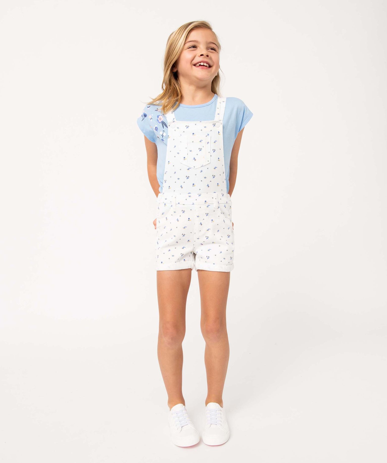 Salopette fille courte à motifs fleuris ecru | GEMO