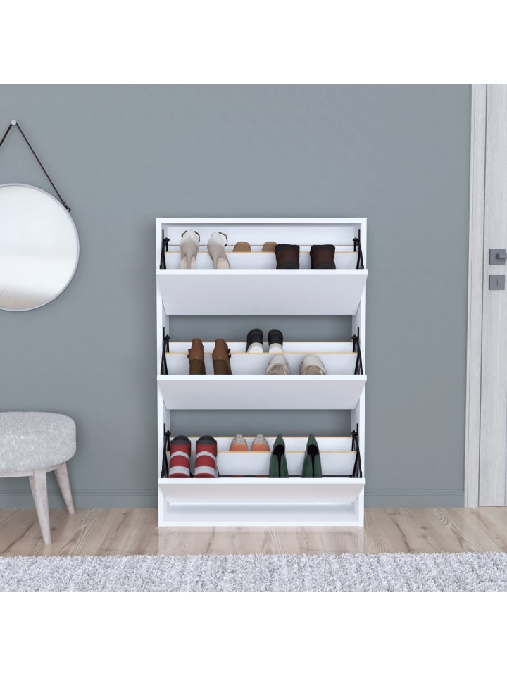 en.casa Schuhschrank Aurskog in Weiß (H)110cm (B)73.5cm (T)24cm günstig kaufen onesize