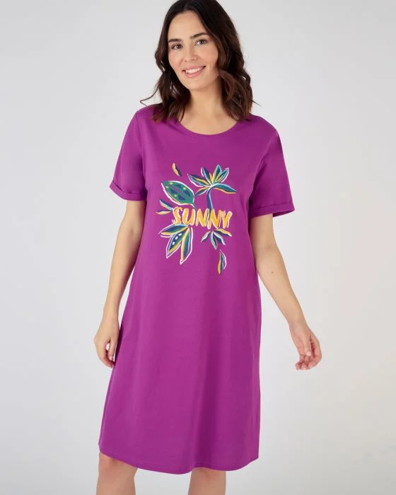 Chemise de nuit manches courtes pur coton peigné